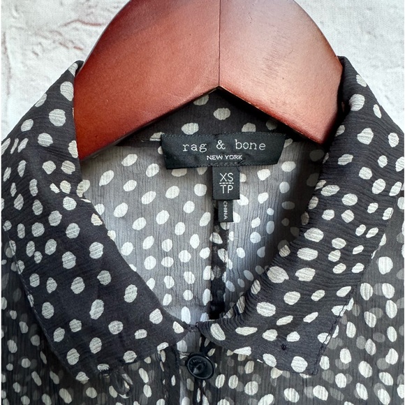Rag & Bone Libby Silk Sheer Polka Dot Top Button down in black white size XS - Picture 6 of 10